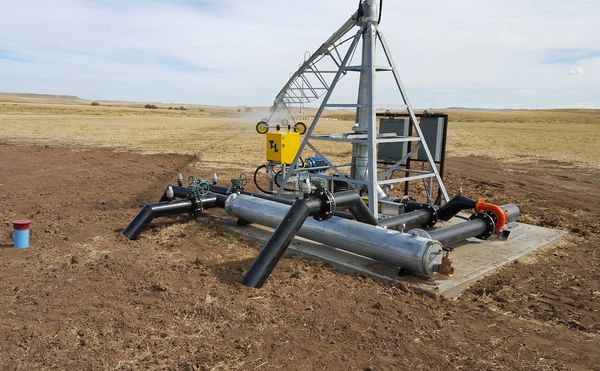 Irrigation installation showing pumps in Wyoming.